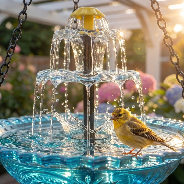 Bird Bath Solar Fountain Hanging Glass Bowl for Garden Outdoor