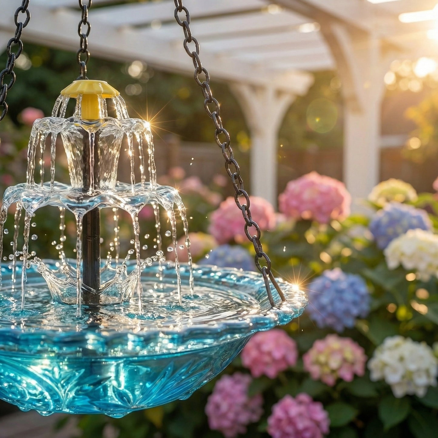 Bird Bath Solar Fountain Hanging Glass Bowl for Garden Outdoor