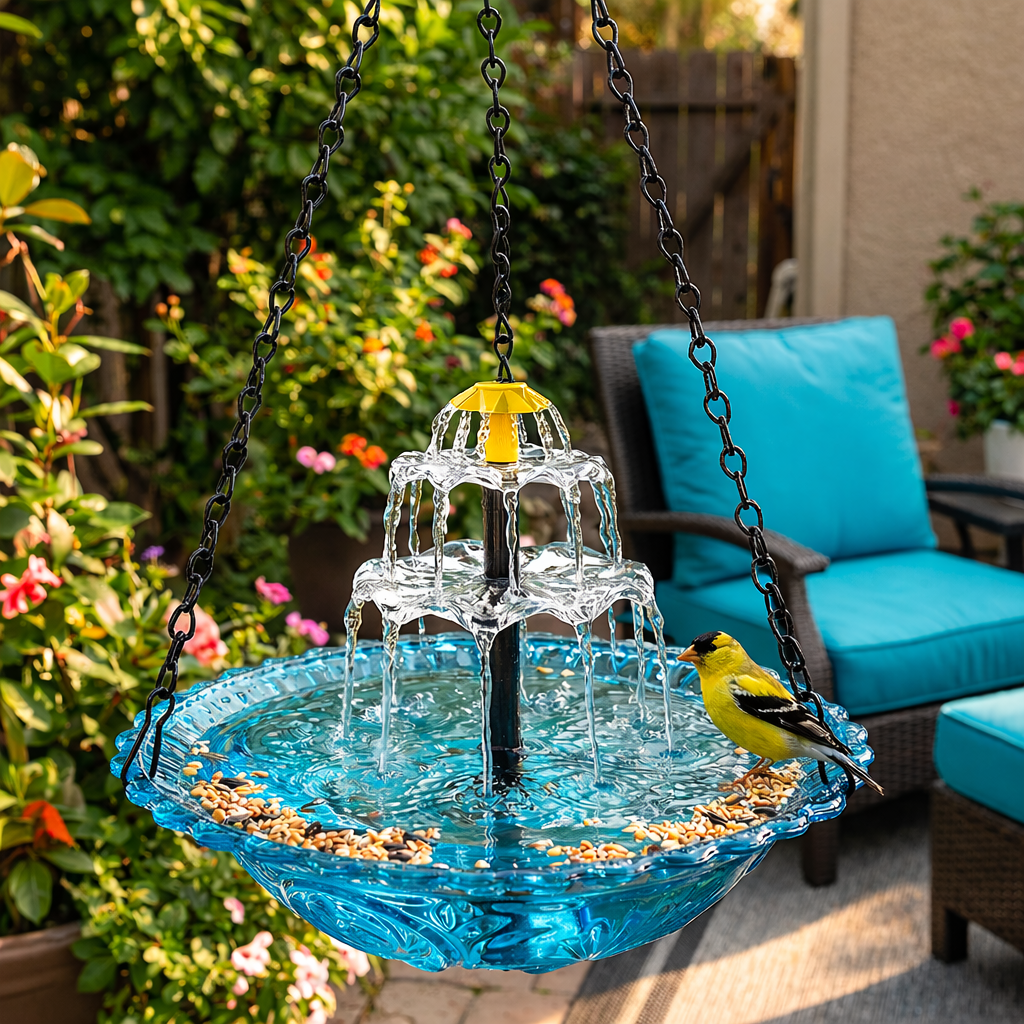 Bird Bath Solar Fountain Hanging Glass Bowl for Garden Outdoor
