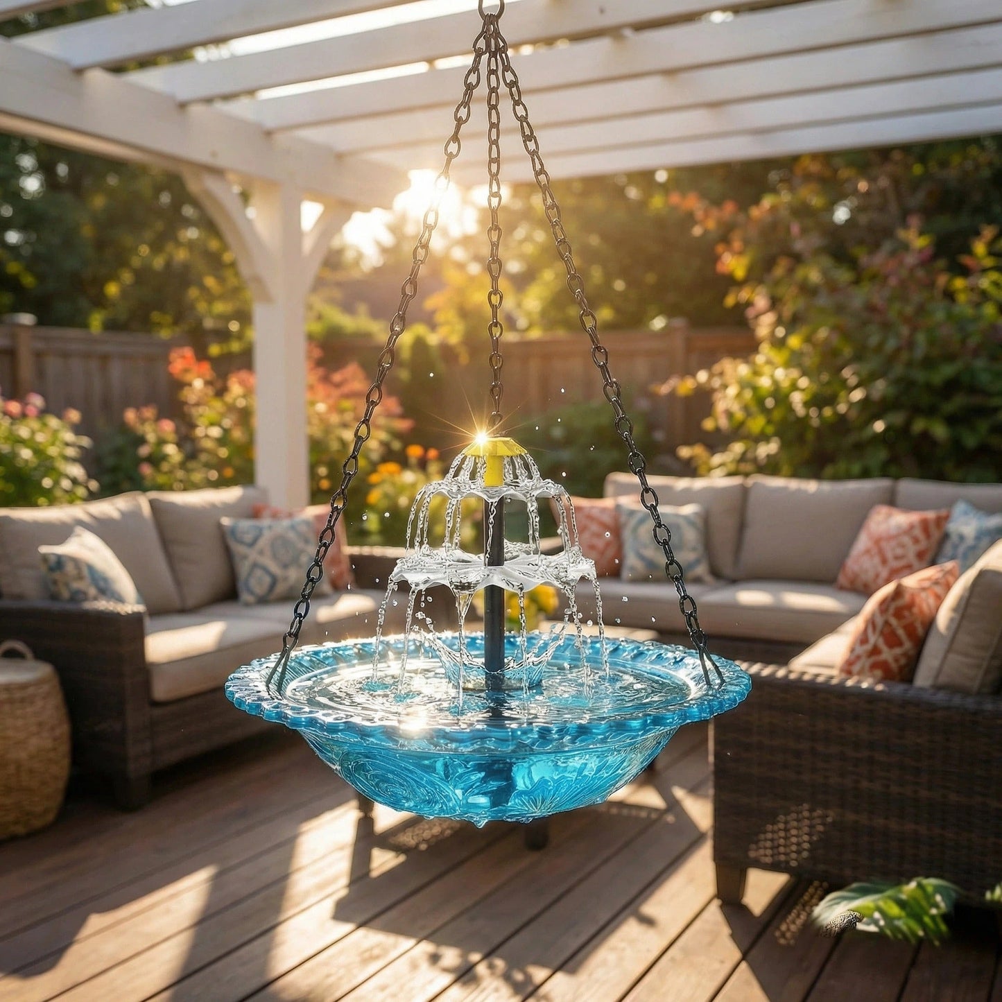 Bird Bath Solar Fountain Hanging Glass Bowl for Garden Outdoor