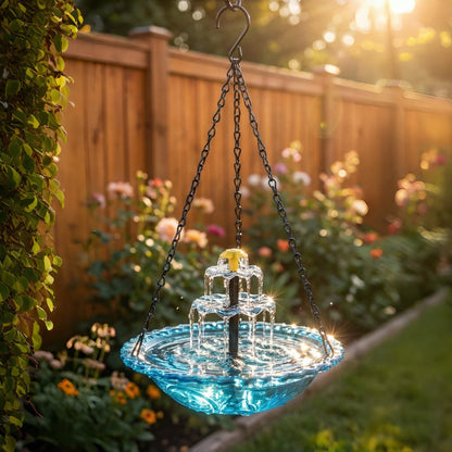 Bird Bath Solar Fountain Hanging Glass Bowl for Garden Outdoor
