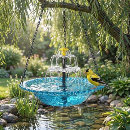 Bird Bath Solar Fountain Hanging Glass Bowl for Garden Outdoor