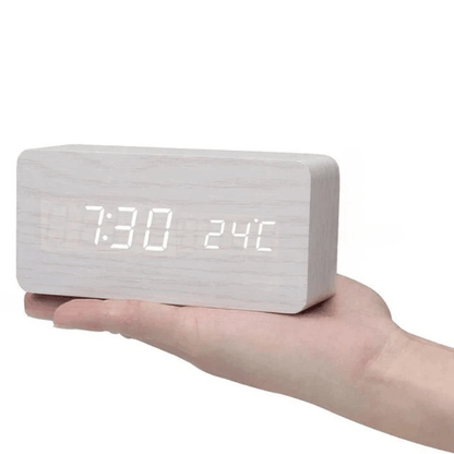 Alarm Clock Wooden LED Voice Activated Digital Desk Clock