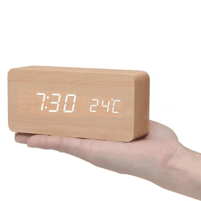 Alarm Clock Wooden LED Voice Activated Digital Desk Clock