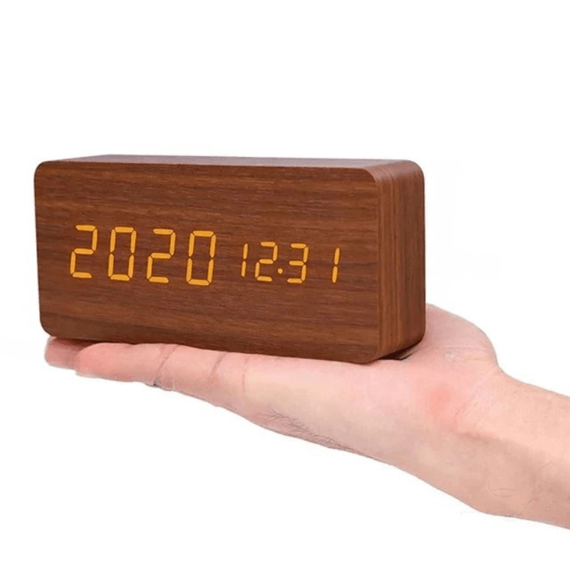 Alarm Clock Wooden LED Voice Activated Digital Desk Clock