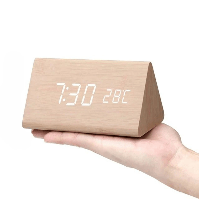 Alarm Clock Wooden LED Voice Activated Digital Desk Clock