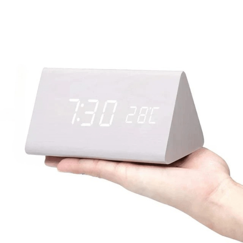 Alarm Clock Wooden LED Voice Activated Digital Desk Clock