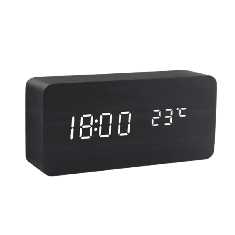 Alarm Clock Wooden LED Voice Activated Digital Desk Clock
