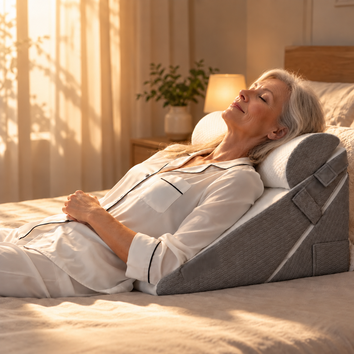 Wedge Pillow Adjustable Memory Foam Bed Reading Pillow with Neck Roll