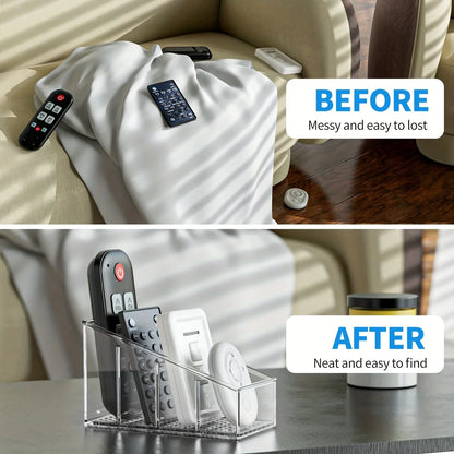 Remote Control Holder Clear Acrylic Desk Organizer with 4 Compartments