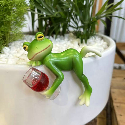 Garden Statue Frog Decor for Flower Pots Hand Painted Outdoor