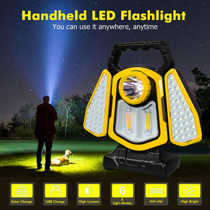 Solar Work Light Portable LED Rechargeable Outdoor Flood Light