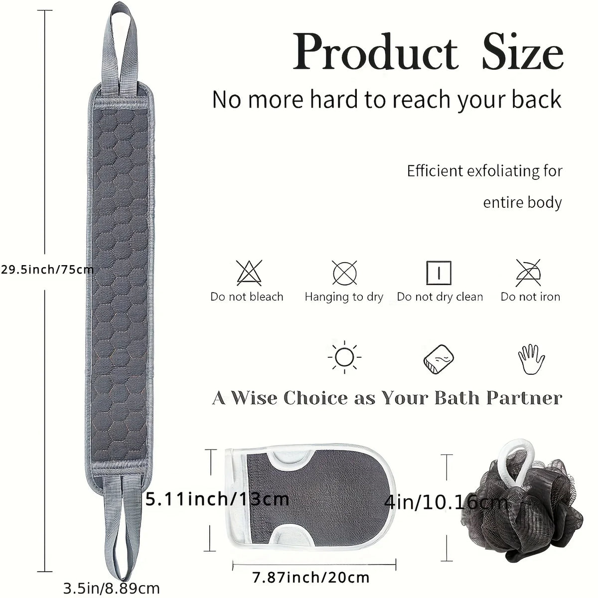 Back Scrubber for Shower Exfoliating Strap Set with Glove and Loofah