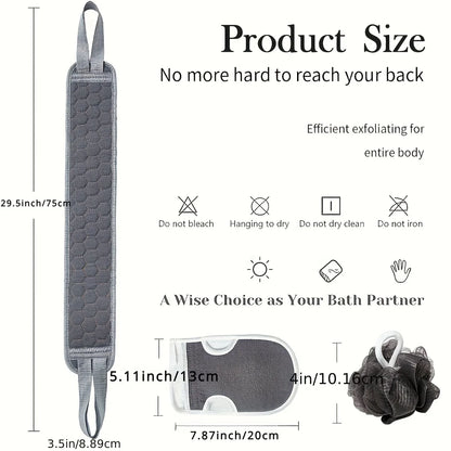 Back Scrubber for Shower Exfoliating Strap Set with Glove and Loofah