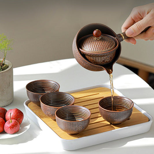 Ceramic Rotating Japanese Tea Pot Set with Infuser