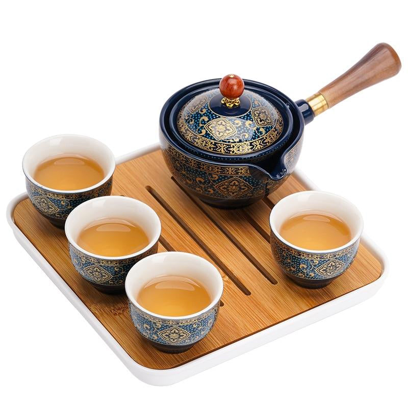 Ceramic Rotating Japanese Tea Pot Set with Infuser