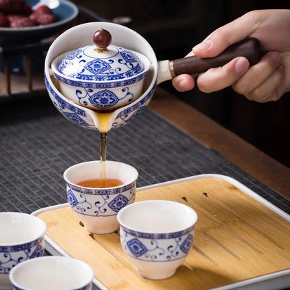 Ceramic Rotating Japanese Tea Pot Set with Infuser
