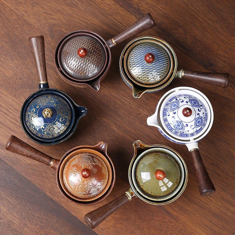 Ceramic Rotating Japanese Tea Pot Set with Infuser