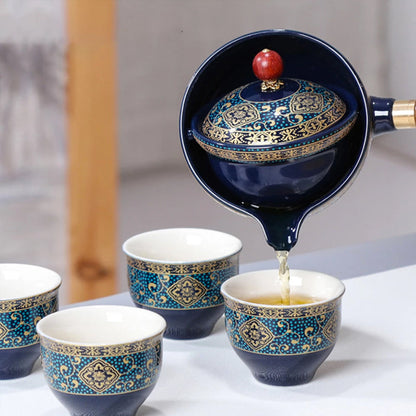 Ceramic Rotating Japanese Tea Pot Set with Infuser