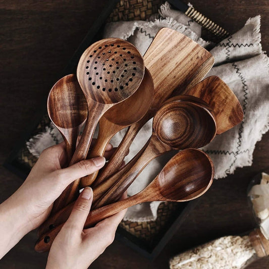 Wooden Cookware Set: Handcrafted Teak Utensils