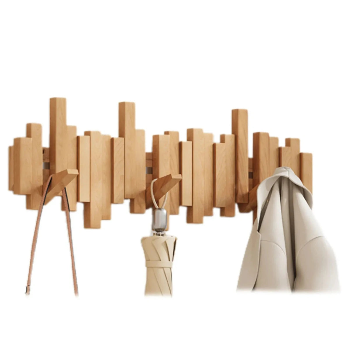 Coat Rack Wall Mount Wooden Entryway Hook Rack with Flip Down Hooks