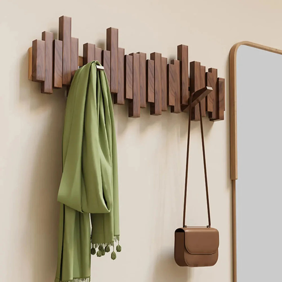 Coat Rack Wall Mount Wooden Entryway Hook Rack with Flip Down Hooks