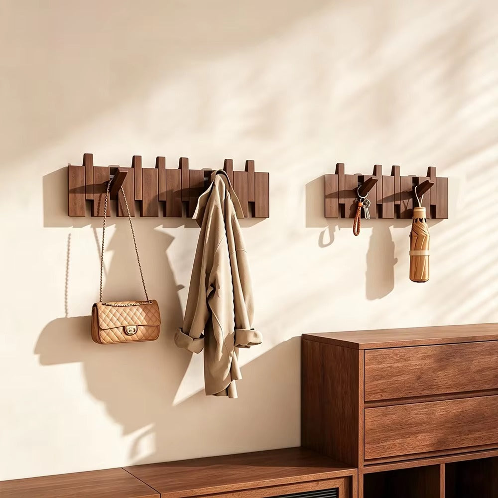 Coat Rack Wall Mount Wooden Entryway Hook Rack with Flip Down Hooks