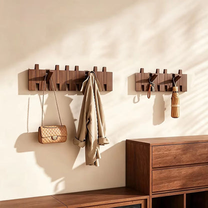 Coat Rack Wall Mount Wooden Entryway Hook Rack with Flip Down Hooks