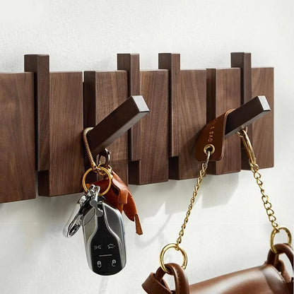 Coat Rack Wall Mount Wooden Entryway Hook Rack with Flip Down Hooks