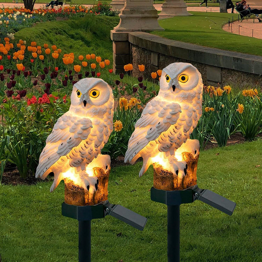 Outdoor Solar Owl Lamp Set with LED Lighting