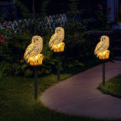 Outdoor Solar Owl Lamp Set with LED Lighting