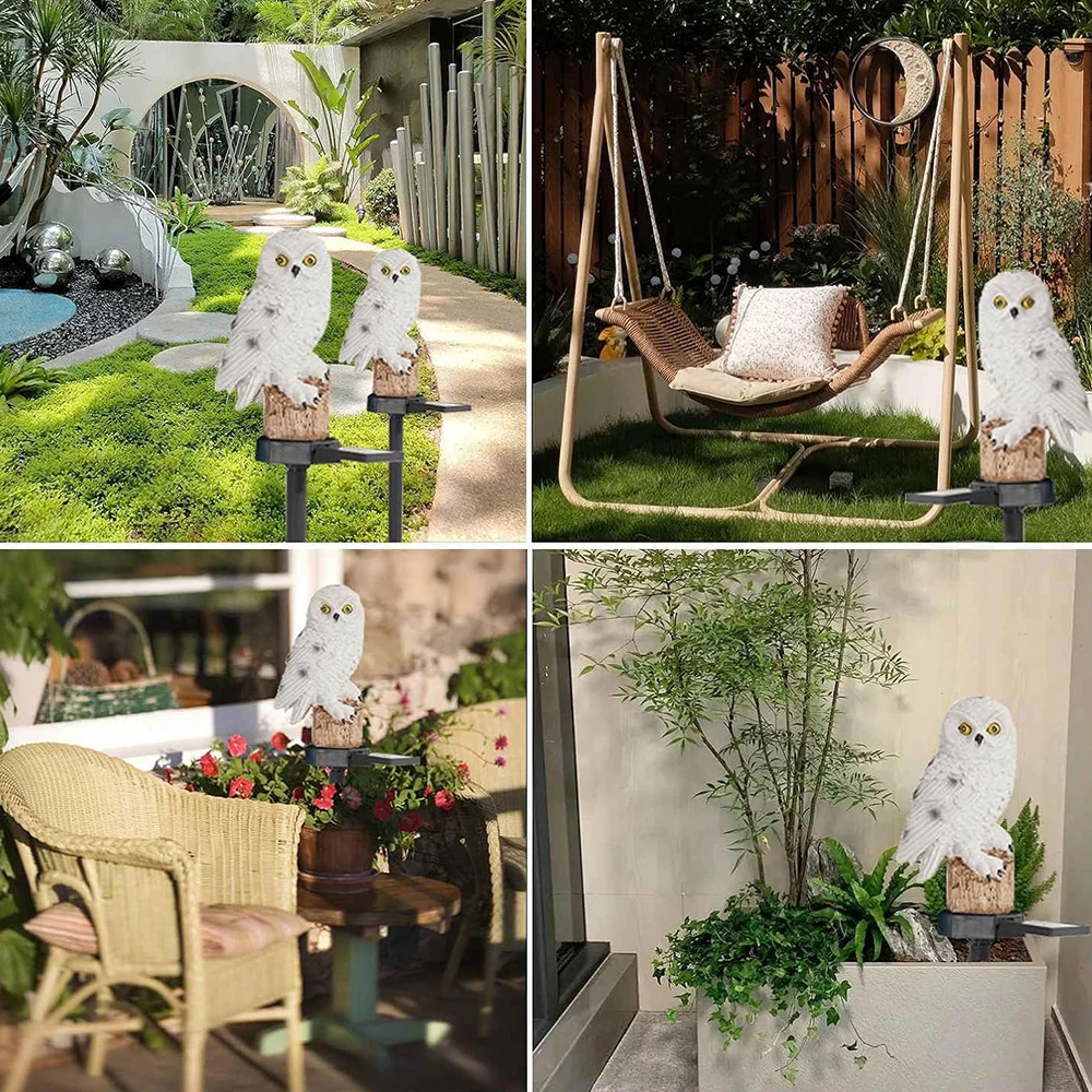 Outdoor Solar Owl Lamp Set with LED Lighting