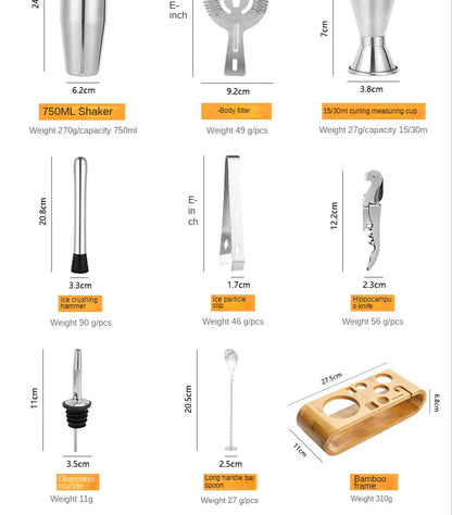 Luxury Metallic Bar Kit – Cocktail Set for Mixology